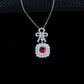 Lab Ruby Sugarloaf Pendant S925 Rhodium-Plated Bow, Choker Necklace - Photo 2