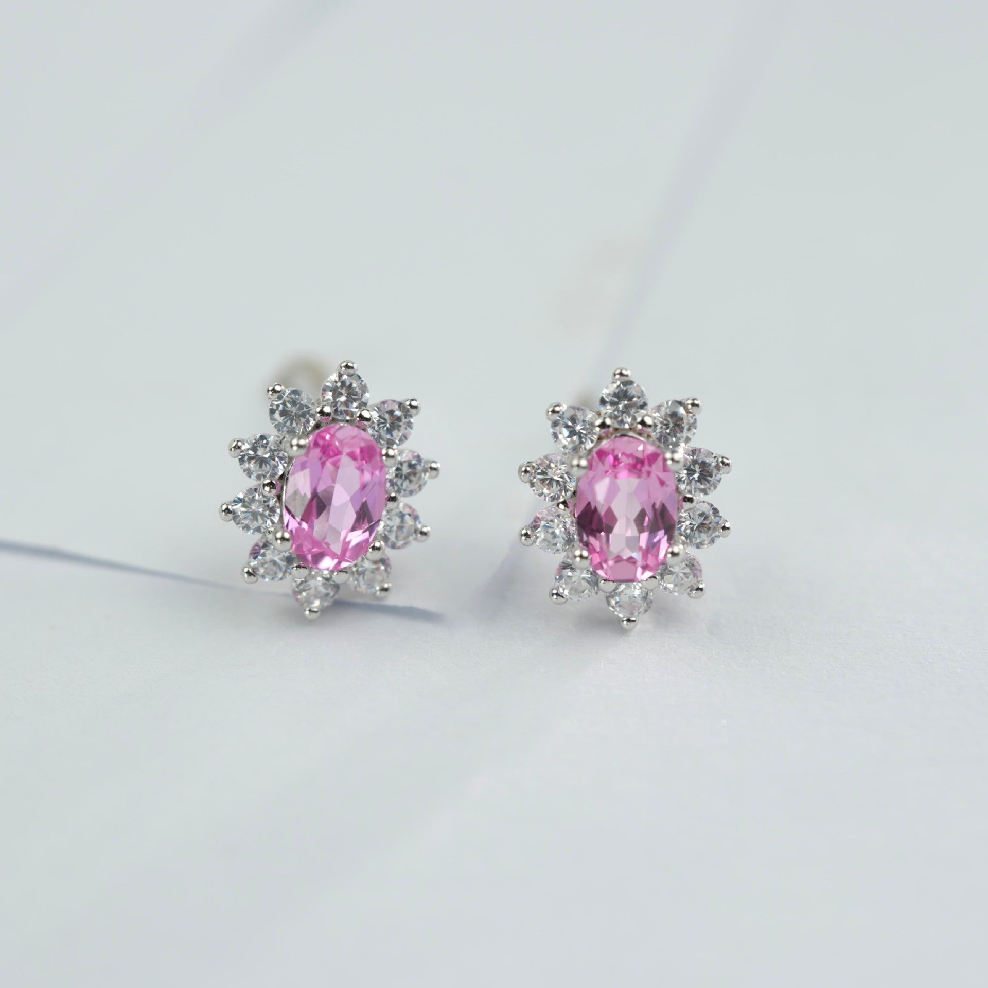 925 Sterling Silver Diana-Style Pink Diamond Sunflower Stud Earrings, Vintage for Women - Photo 6