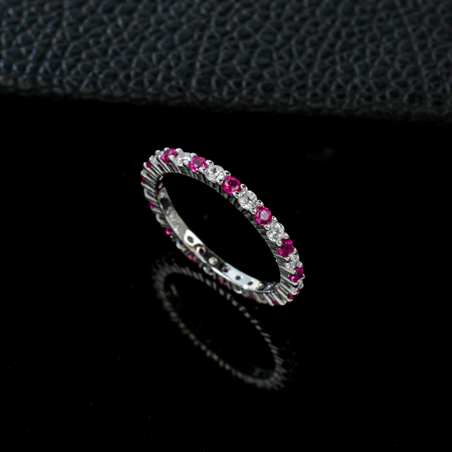 S925 Sterling Silver Lab Ruby Full-Eternity Pave Ring - Photo 6