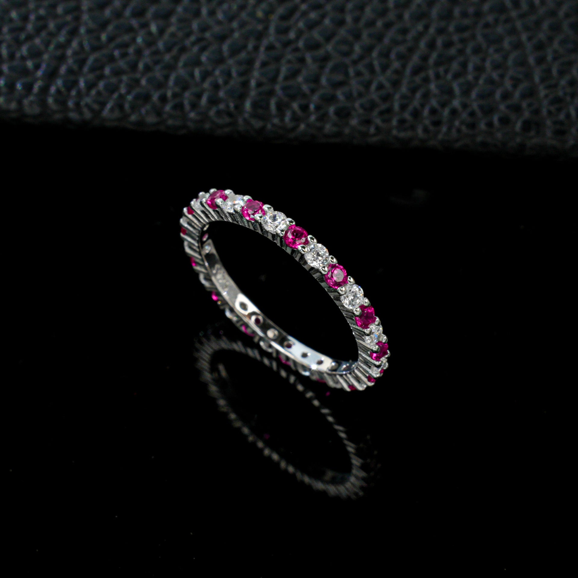 S925 Sterling Silver Lab Ruby Full-Eternity Pave Ring - Photo 6