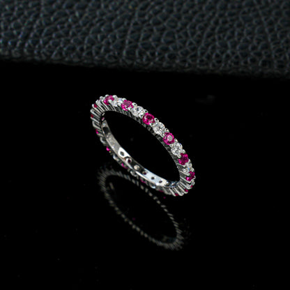 S925 Sterling Silver Lab Ruby Full-Eternity Pave Ring - Photo 6