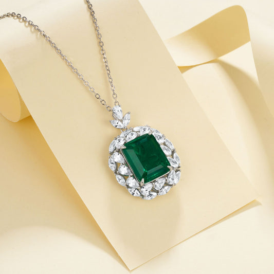 S925 Sterling Silver Lab coloured Gemstone Rectangle Necklace, Vintage Birthday Gift - Photo 3