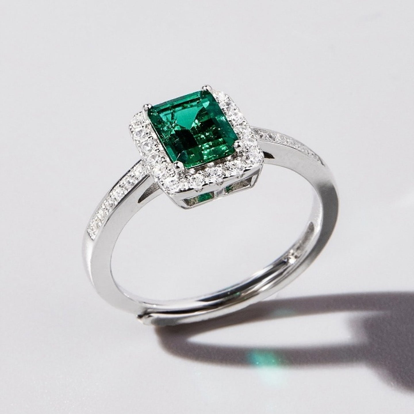 S925 Sterling Silver Lab Emerald Ring, Vintage - Photo 5