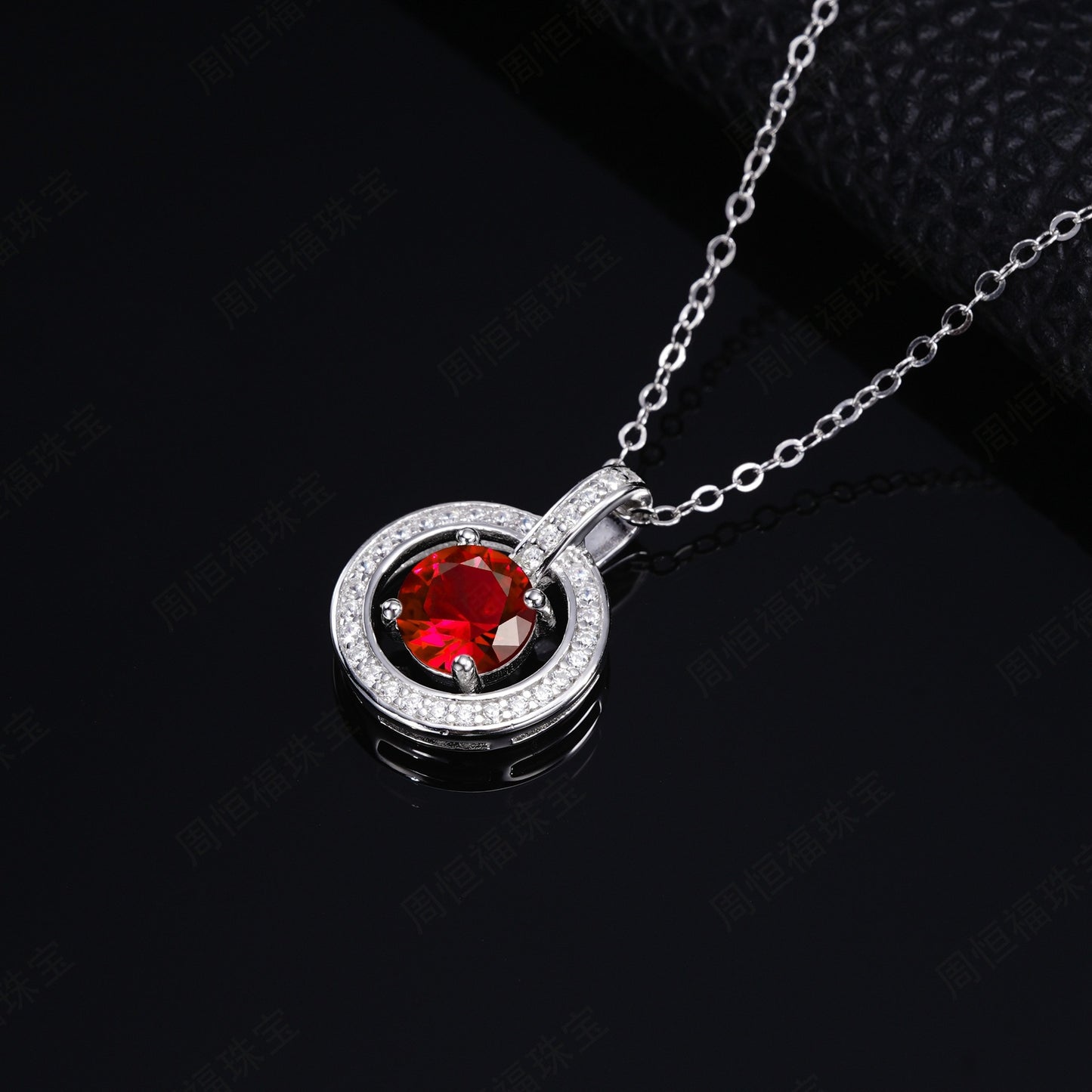 S925 Sterling Silver Lab Ruby Necklace, Design Vintage Round - Photo 3