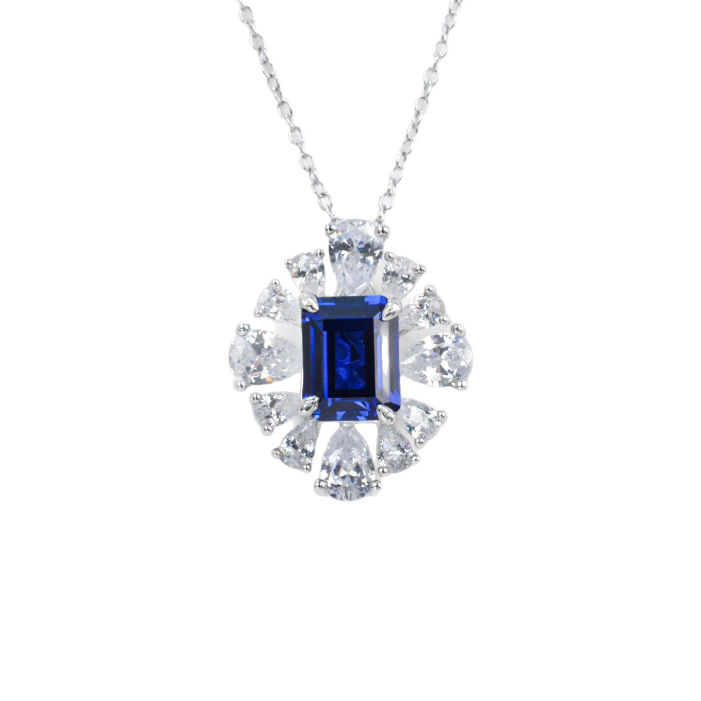 S925 Silver Sapphire Centre Petal Necklace, Versatile Premium Birthday - Photo 5