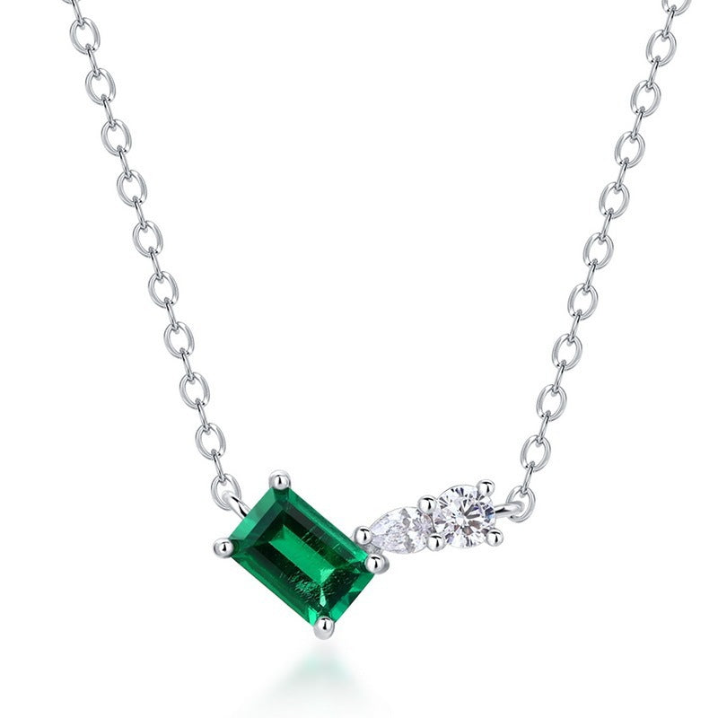 S925 Silver Lab Emerald Necklace Square Unique Premium - Photo 5