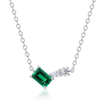 S925 Silver Lab Emerald Necklace Square Unique Premium - Photo 5