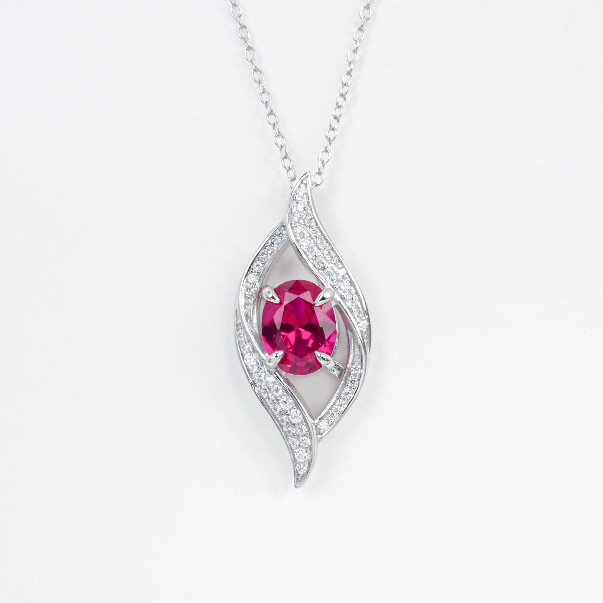 S925 Sterling Silver Lab Ruby Teardrop Pendant Choker Necklace, Minimalist Versatile - Photo 5