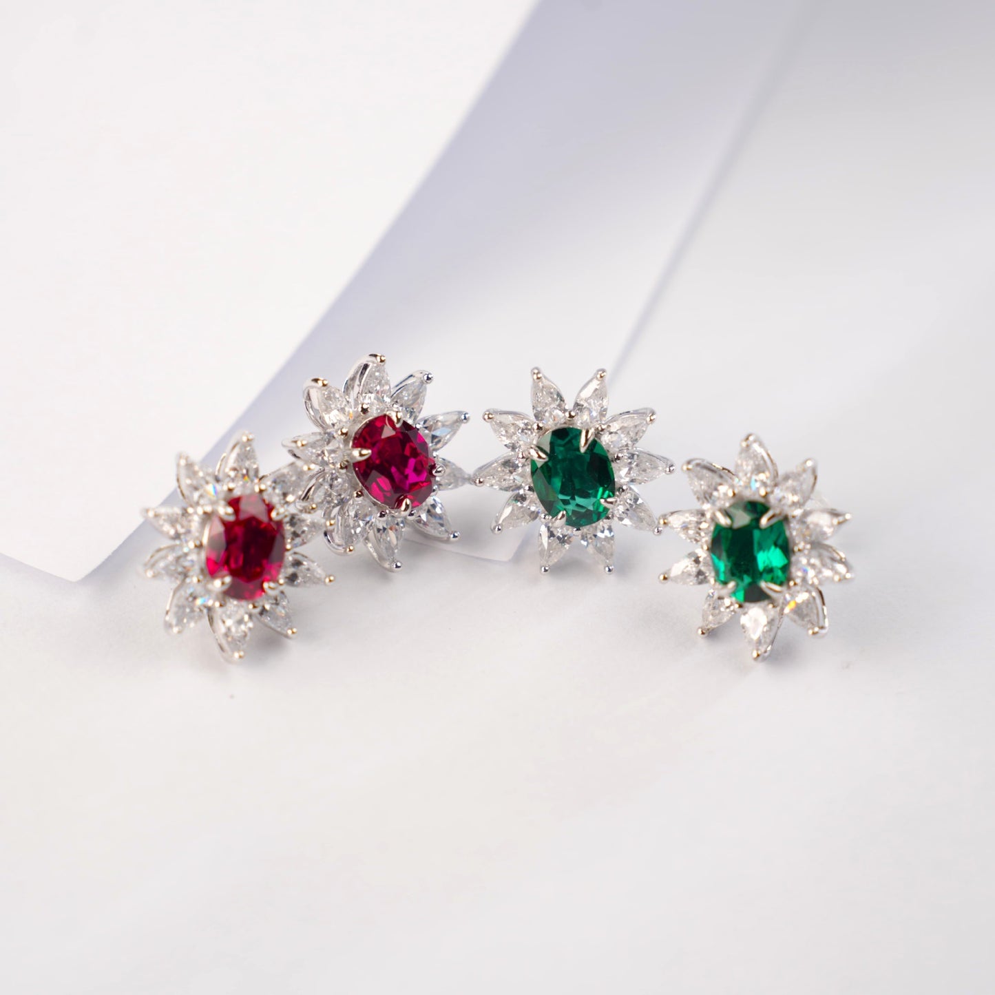 S925 Sterling Silver Lab Pigeon Blood Ruby Sunflower colourful Halo Stud Earrings, Premium for Women - Photo 4
