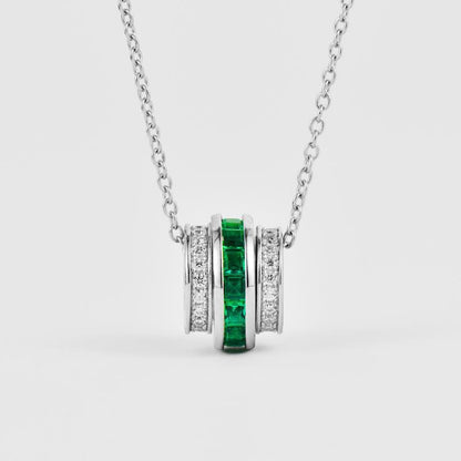 S925 Silver Lab Emerald Tube Pendant Necklace, Creative Unique Premium - Photo 5