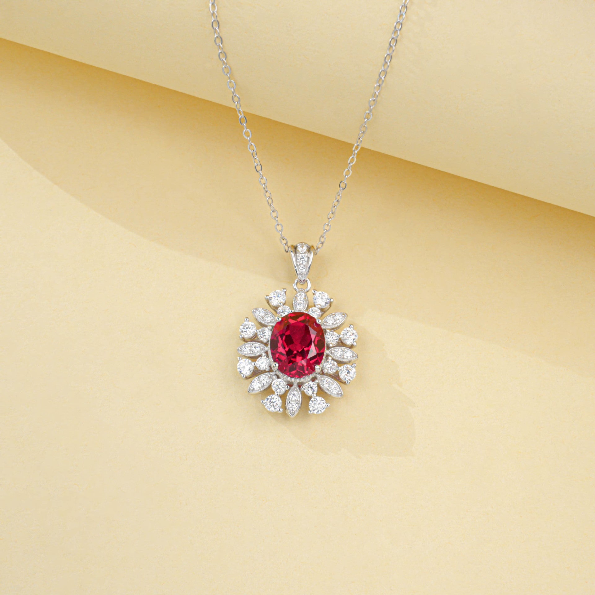 925 Silver Women's Versatile Lab Ruby Necklace, Minimalist Premium Simple - Photo 4