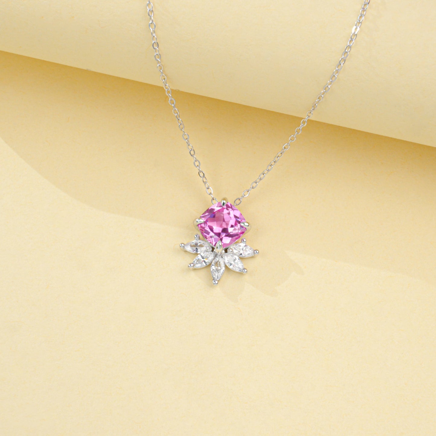 925 Sterling Silver Lab Padparadscha Necklace, Versatile Designer Premium - Photo 2