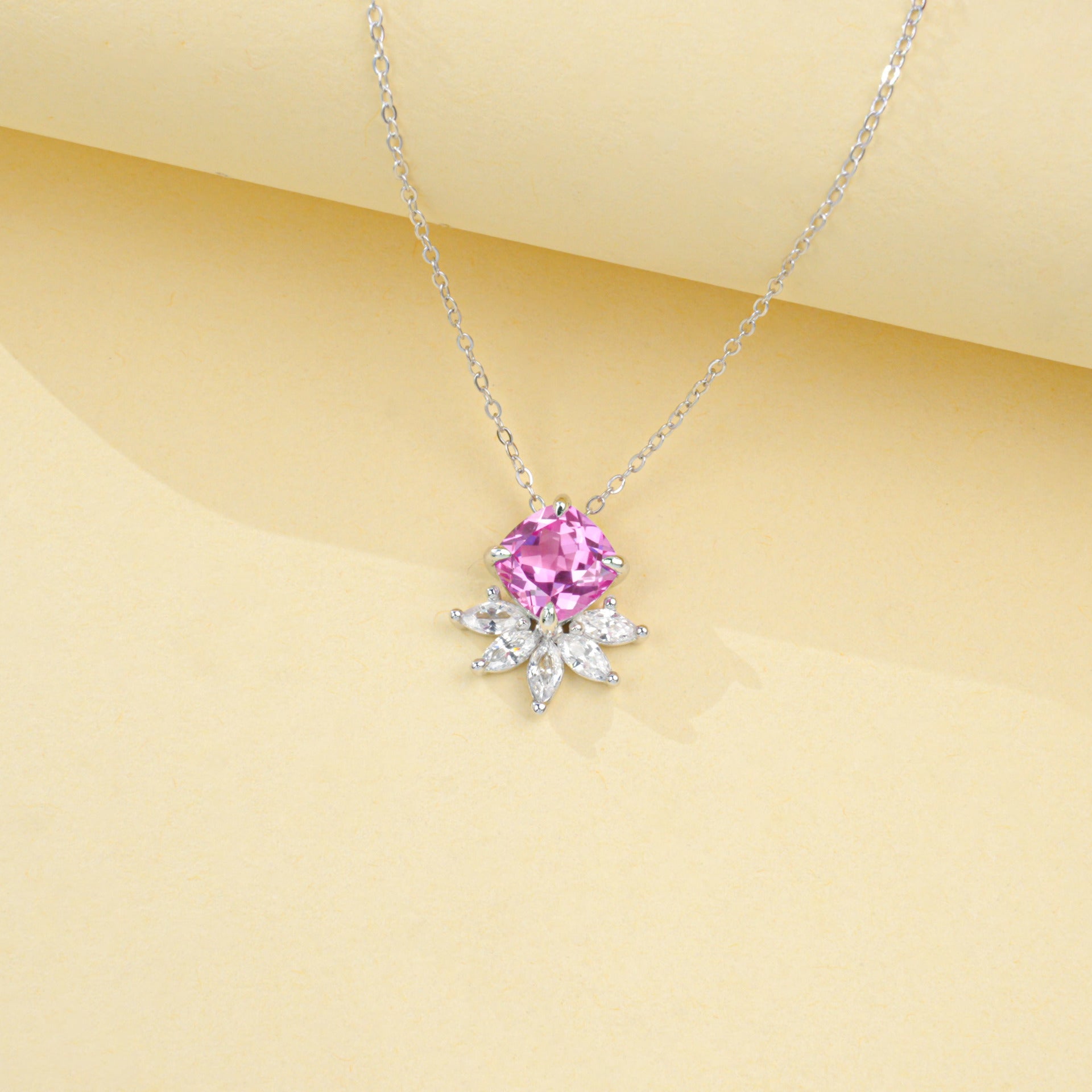 925 Sterling Silver Lab Padparadscha Necklace, Versatile Designer Premium - Photo 2