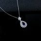 S925 Silver Royal Blue Lab Sapphire Teardrop Halo Necklace, Premium - Photo 3
