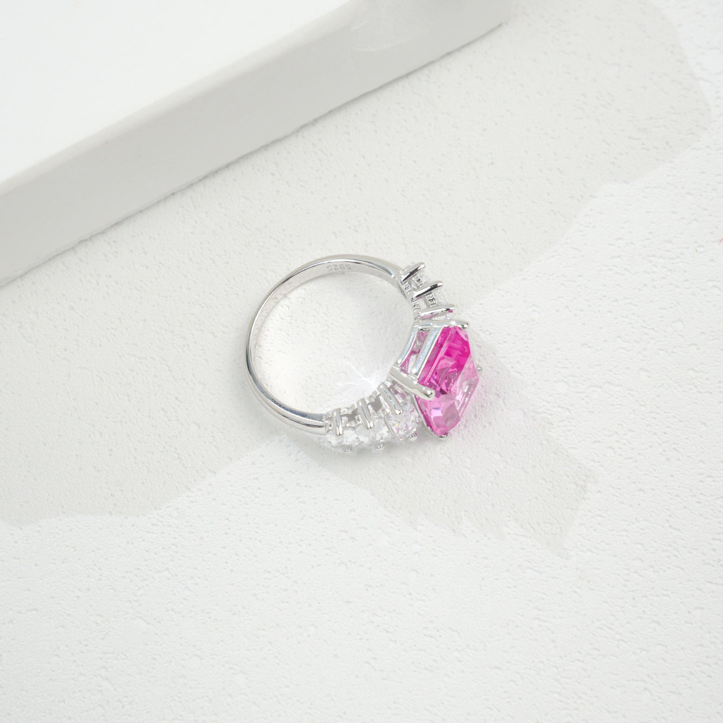 S925 Sterling Silver Lab Padparadscha Ring, Designer - Photo 5
