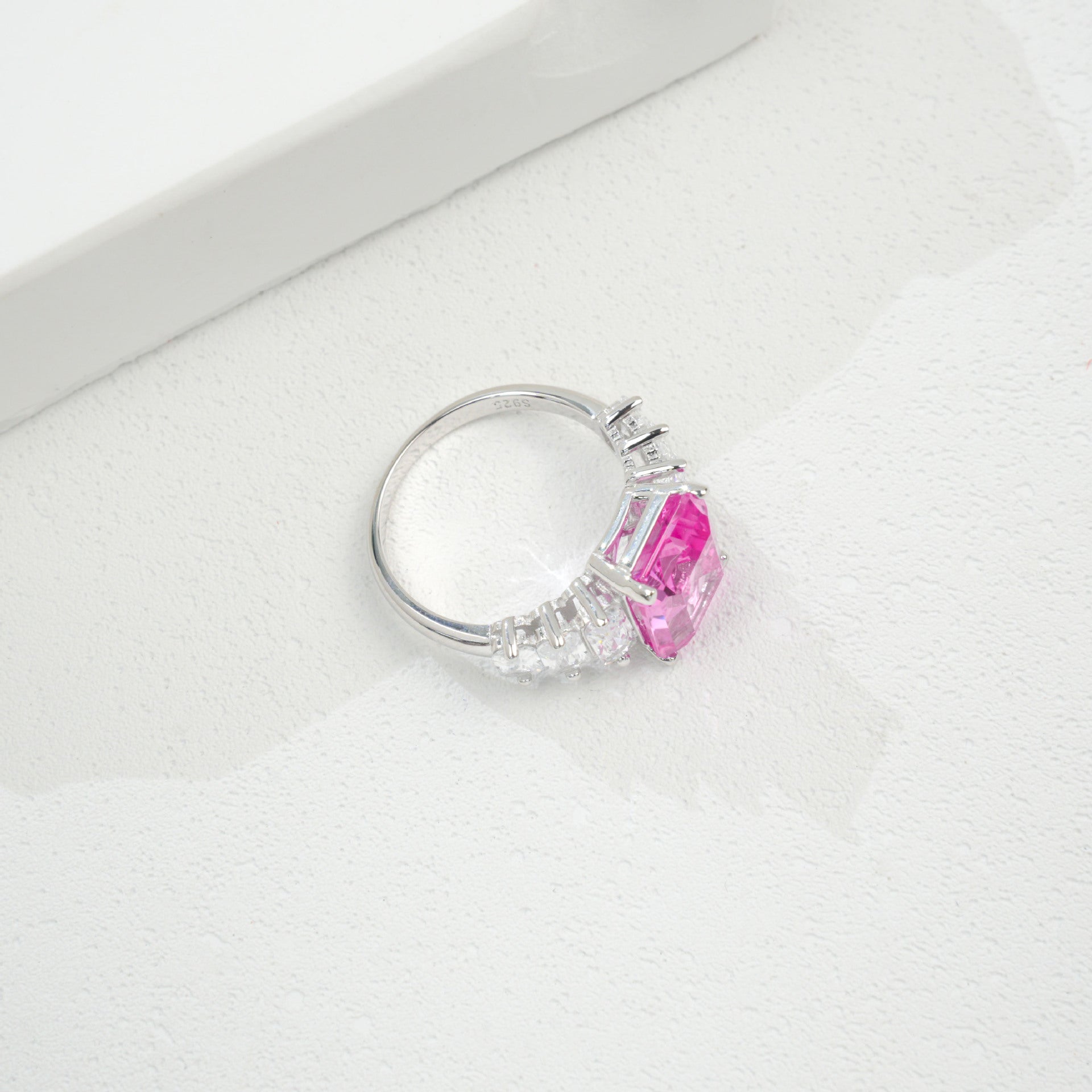 S925 Sterling Silver Lab Padparadscha Ring, Designer - Photo 5