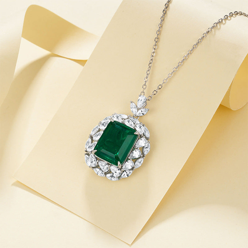 S925 Sterling Silver Lab coloured Gemstone Rectangle Necklace, Vintage Birthday Gift - Photo 2