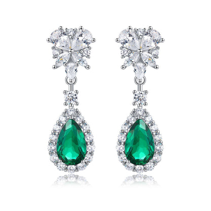 S925 Sterling Silver Lab Emerald Earrings, Elegant Versatile Teardrop - Photo 6