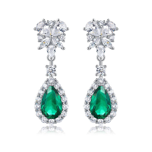S925 Sterling Silver Lab Emerald Earrings, Elegant Versatile Teardrop - Photo 6