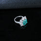 S925 Silver Square Lab Paraiba Tsavorite Pear Diamond Halo Ring, Evening - Photo 4