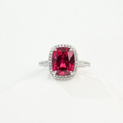 S925 Sterling Silver Large-Carat Lab Ruby Classic Halo Twist-Arm Ring, for Women - Photo 5