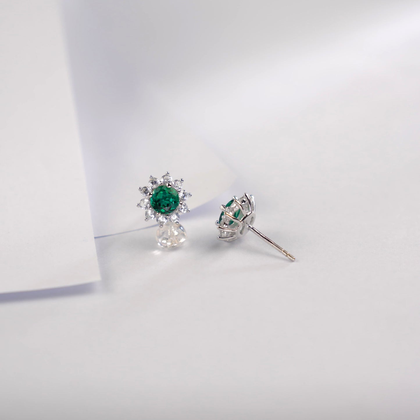 S925 Sterling Silver Lab Emerald Earrings, Simple - Photo 4