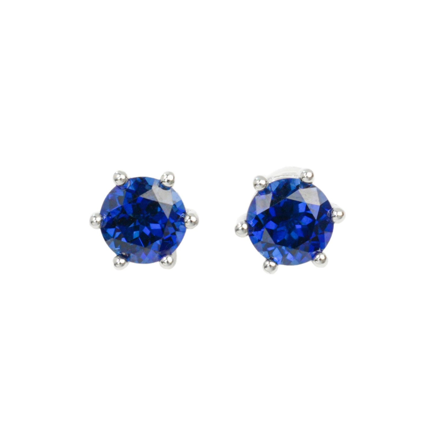 S925 Sterling Silver 6-Claw Lab Sapphire Earrings, Royal Blue Gemstone - Photo 5