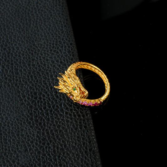 S925 Sterling Silver Gold-Plated Dragon Zodiac Open Ring, Style - Photo 2