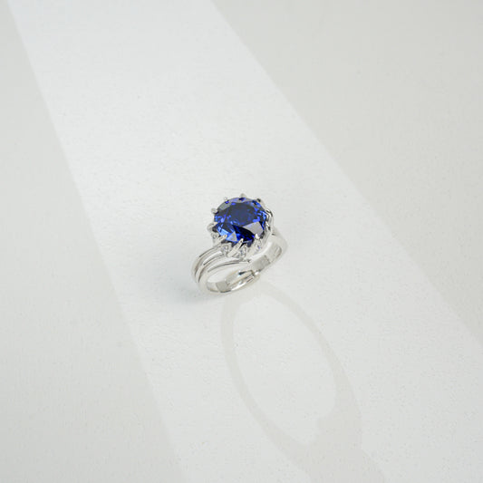 Lab-Created Cornflower Sapphire Ring S925 Sterling Silver - Photo 4