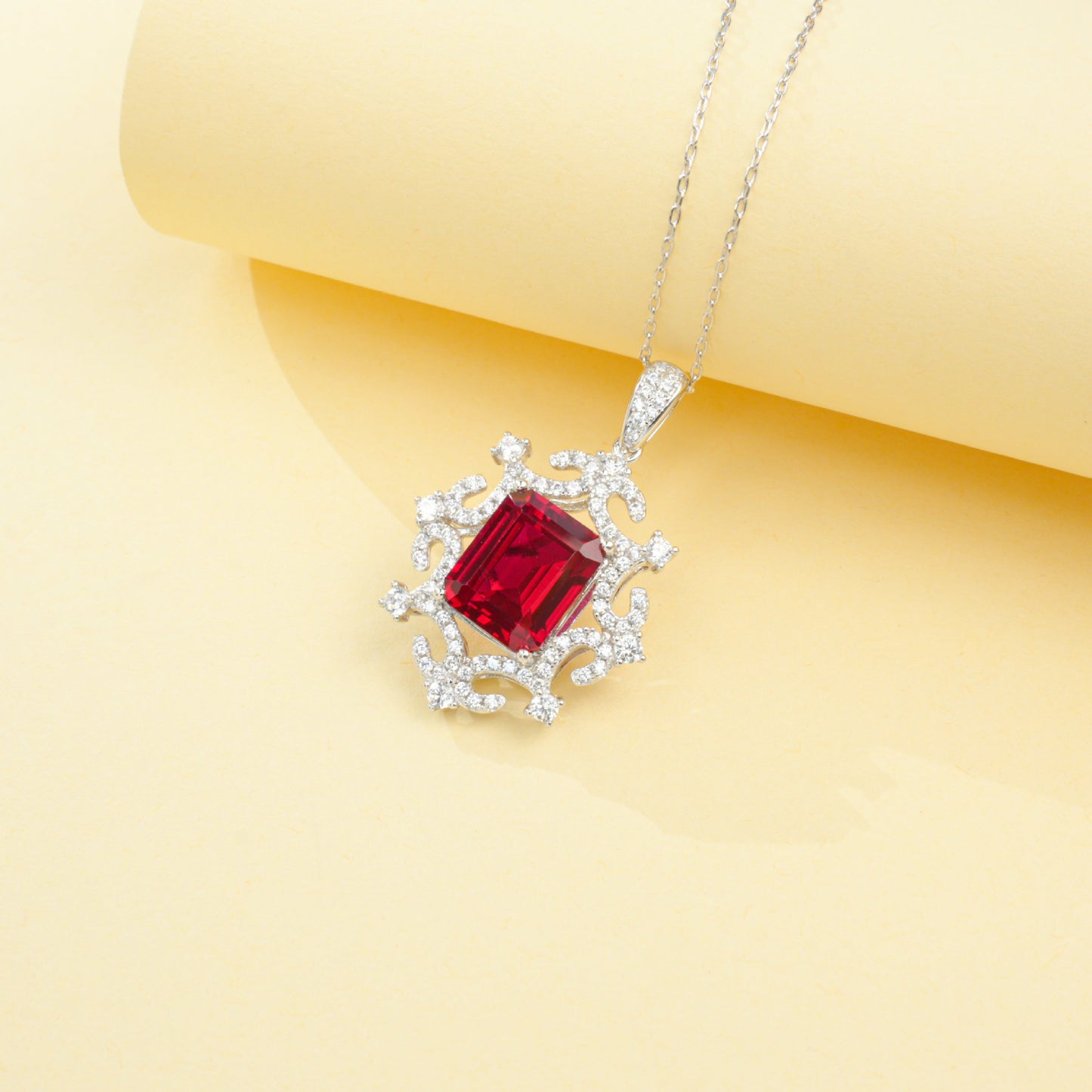 S925 Sterling Silver Lab Ruby Necklace, Diamond Choker Design - Photo 4
