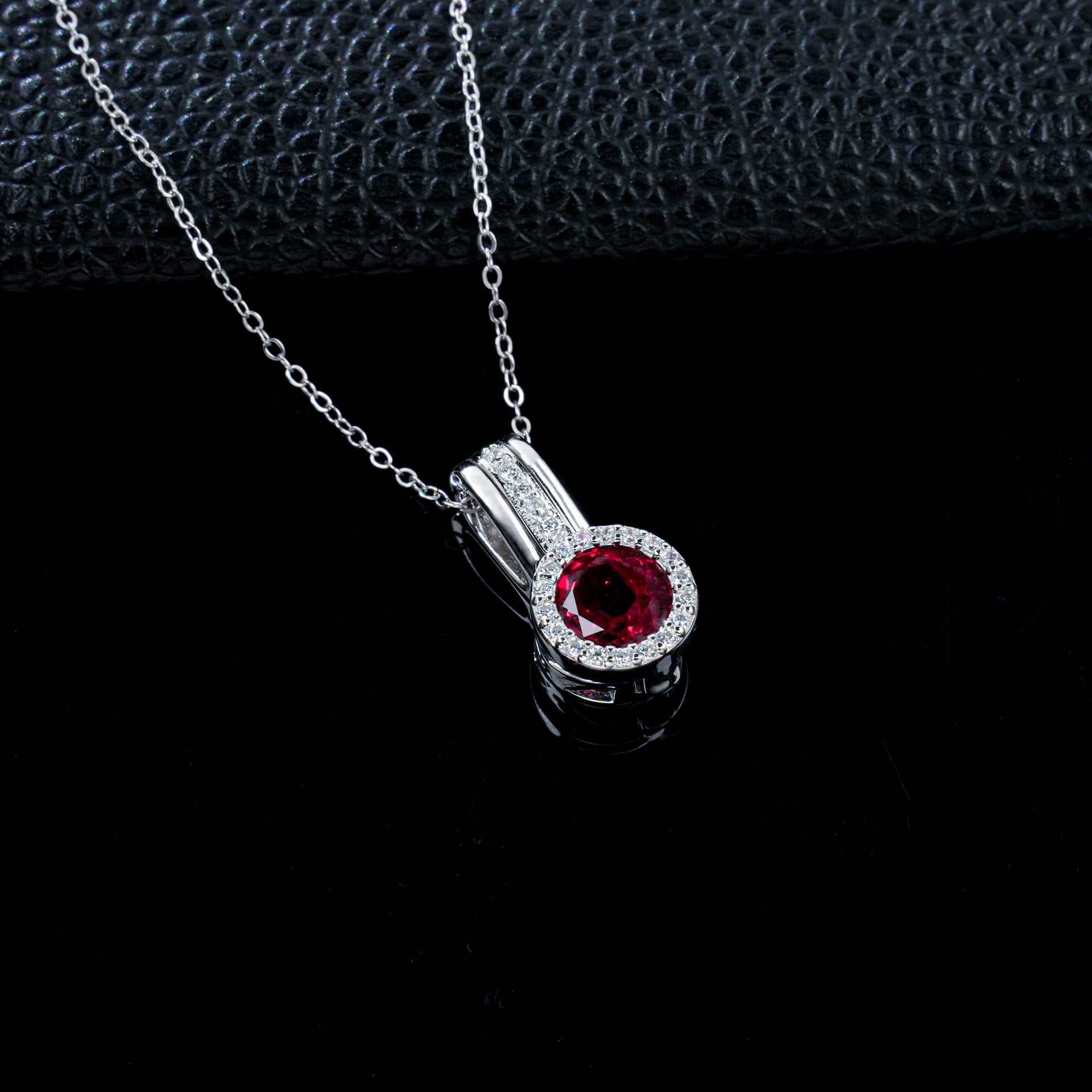 S925 Silver Lab Ruby Pendant Round Full Diamond Halo, Gift Versatile - Photo 3