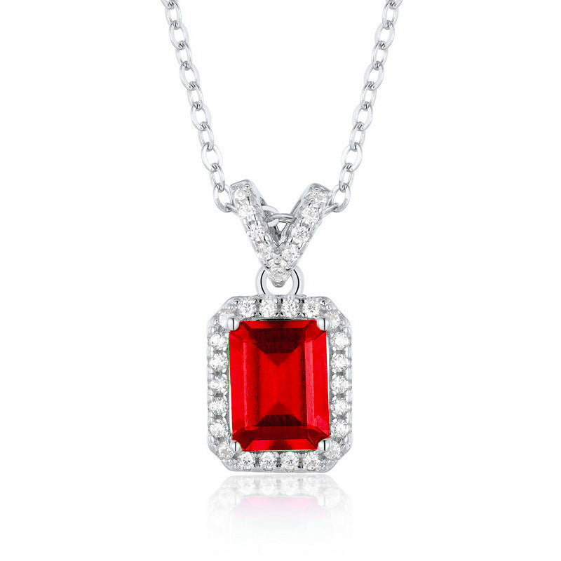 S925 Sterling Silver coloured Gemstone Pendant Necklace, Diamond Halo Versatile - Photo 5