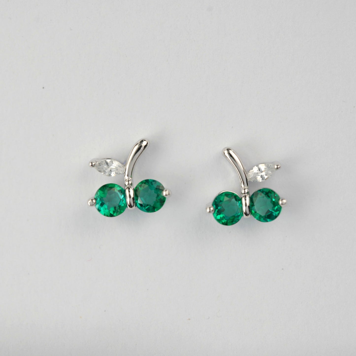 S925 Silver Cherry Emerald Stud Earrings, Mini Small Girly - Photo 3