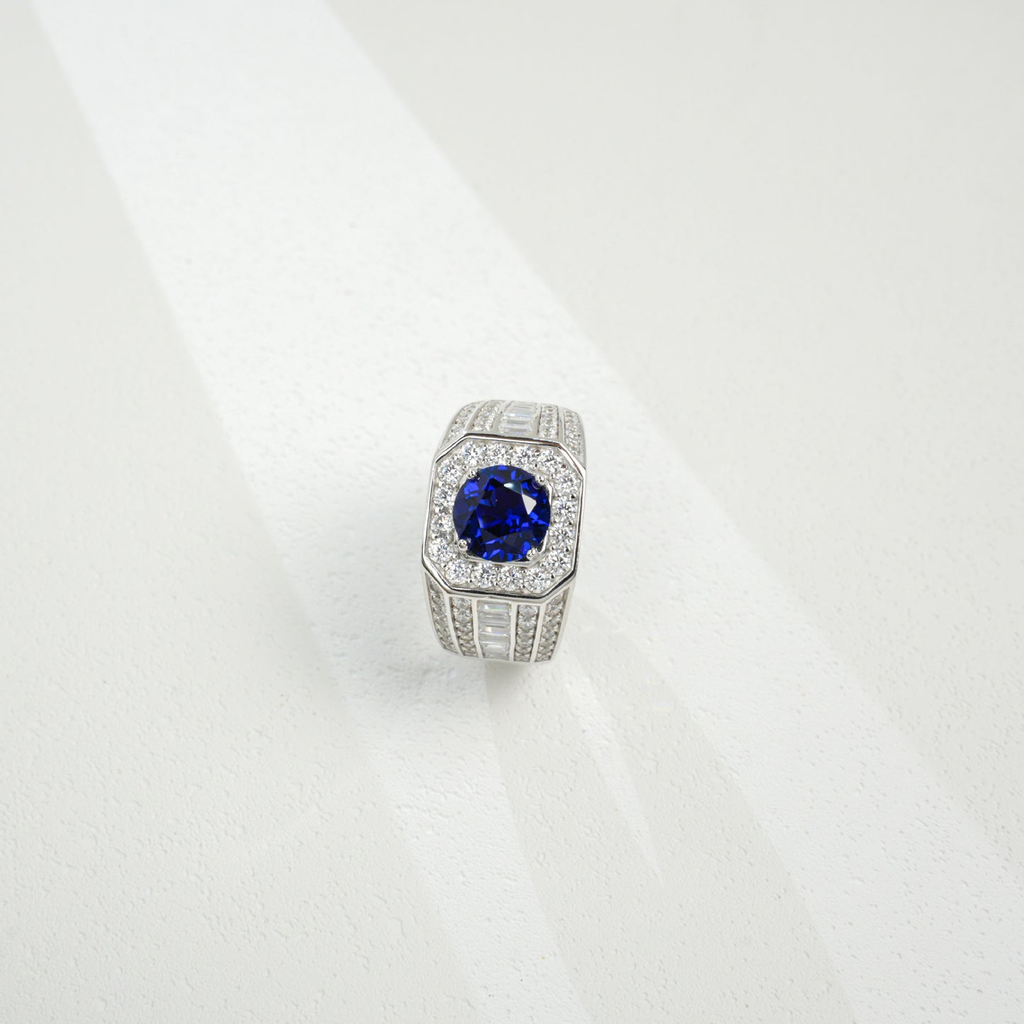 925 Silver Lab Sapphire Ring Round Centre, Simple Vintage Premium - Photo 4