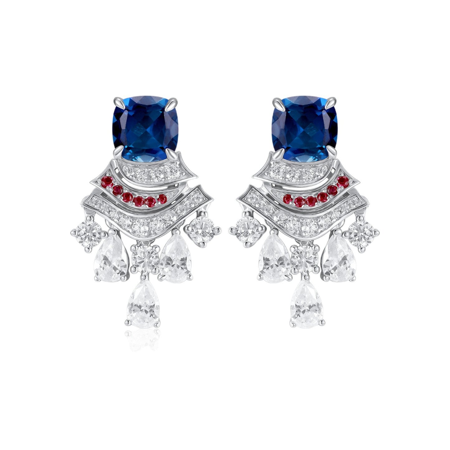 S925 Sterling Silver Lab Sapphire Vintage Fan Tassel Long Drop Earrings, for Women - Photo 5