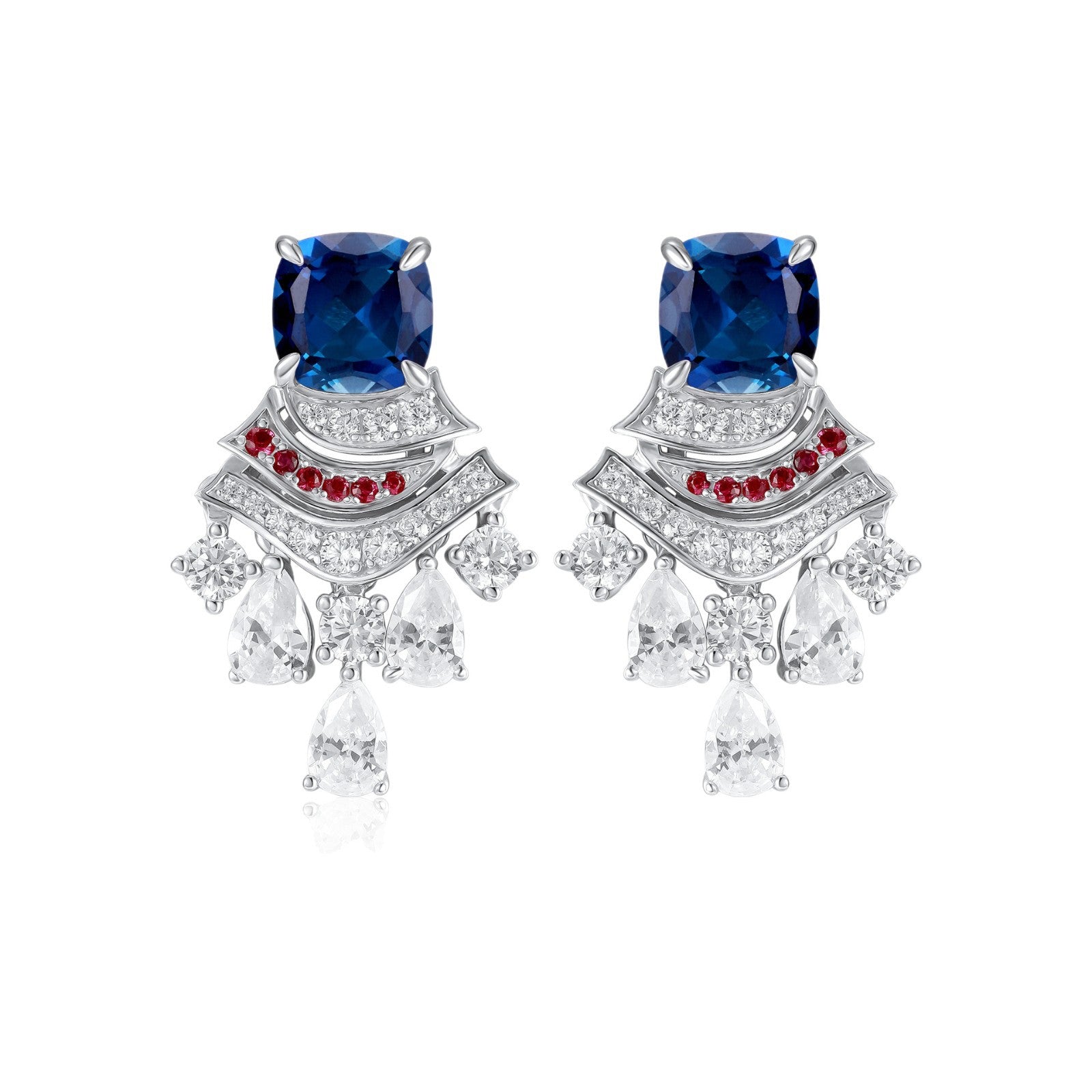 S925 Sterling Silver Lab Sapphire Vintage Fan Tassel Long Drop Earrings, for Women - Photo 5