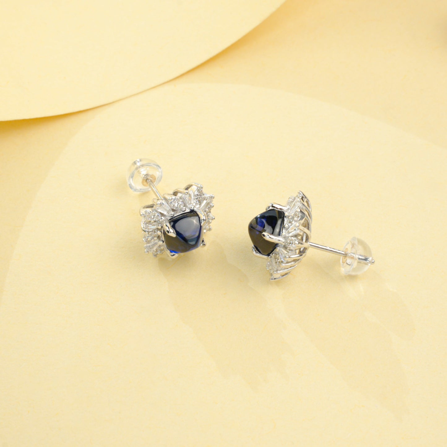 S925 Sterling Silver Lab Sapphire Sunflower Stud Earrings, Premium Elegant for Women - Photo 4