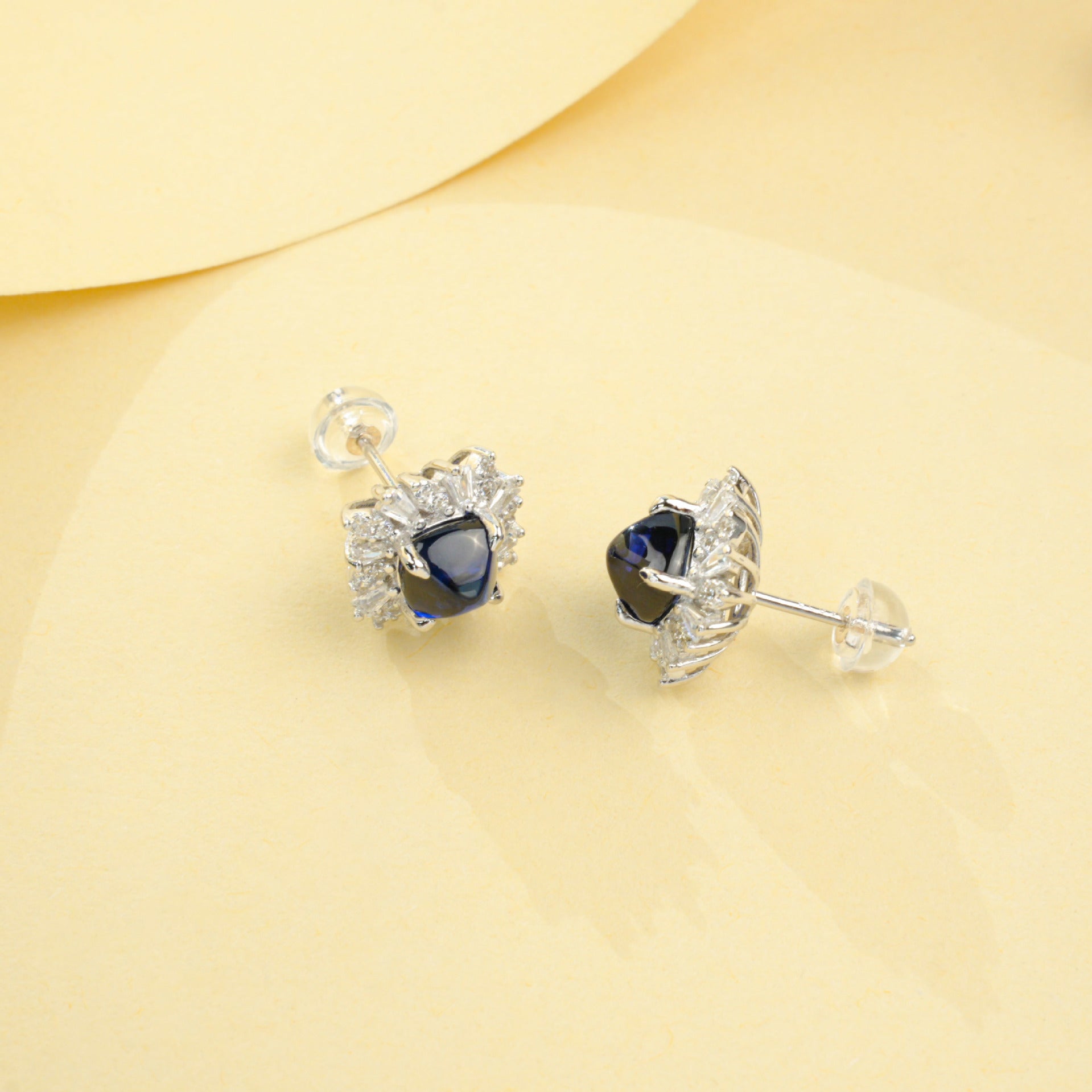S925 Sterling Silver Lab Sapphire Sunflower Stud Earrings, Premium Elegant for Women - Photo 4