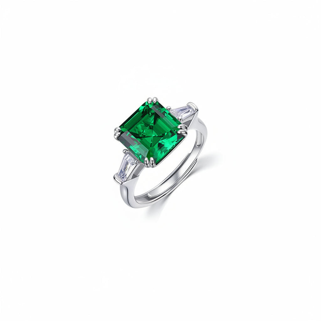 925 Sterling Silver Green Garnet Emerald Ring, Vintage Engagement Versatile - Photo 1