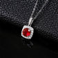S925 Sterling Silver Lab Ruby Cushion Halo Micro-Pave Necklace, Minimalist for Women - Photo 2