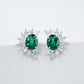 S925 Silver Oval Lab Emerald Marquise Diamond Halo Women's Earrings - Photo 5