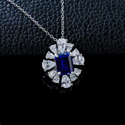 S925 Silver Sapphire Centre Petal Necklace, Versatile Premium Birthday - Photo 2