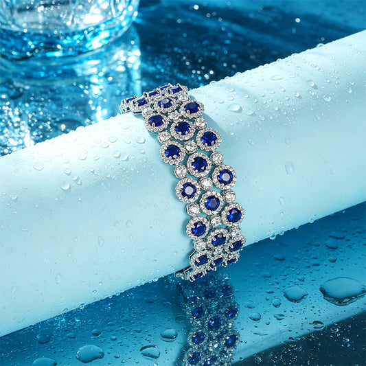 925 Sterling Silver Blue Nano Round Stone Bracelet, Luxurious Vintage Palace for Women - Photo 4