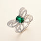 S925 Sterling Silver Lab Emerald Hollow Butterfly Open Ring, Premium - Photo 1