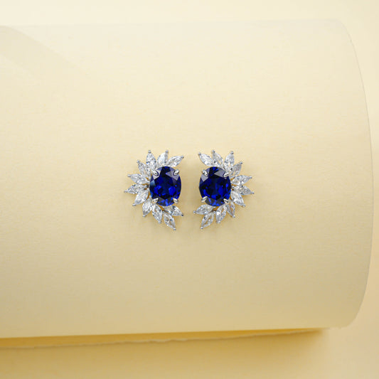 S925 Sterling Silver Lab Sapphire Stud Earrings, Versatile - Photo 2
