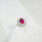 S925 Sterling Silver Lab Ruby Ring, Open Oval Halo - Photo 2