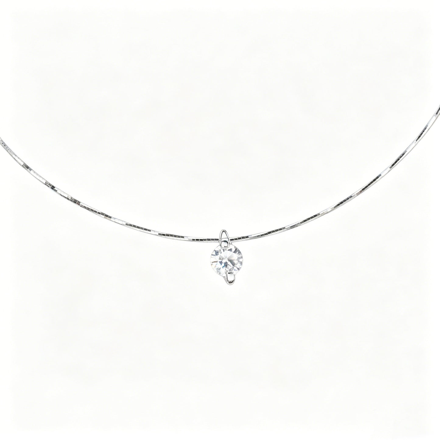 S925 Sterling Silver Solitaire Diamond Choker Necklace for Women, Minimalist - Photo 5
