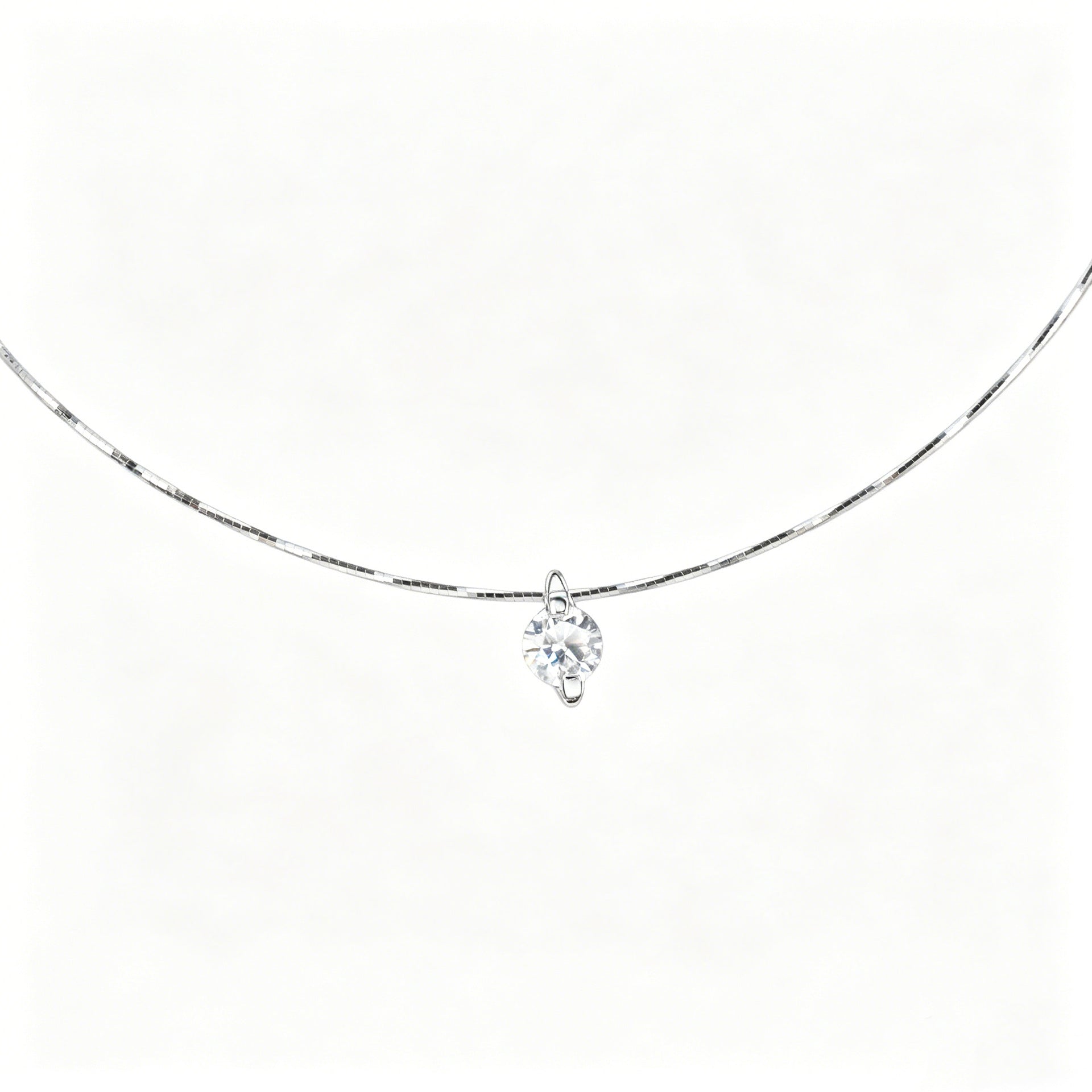 S925 Sterling Silver Solitaire Diamond Choker Necklace for Women, Minimalist - Photo 5