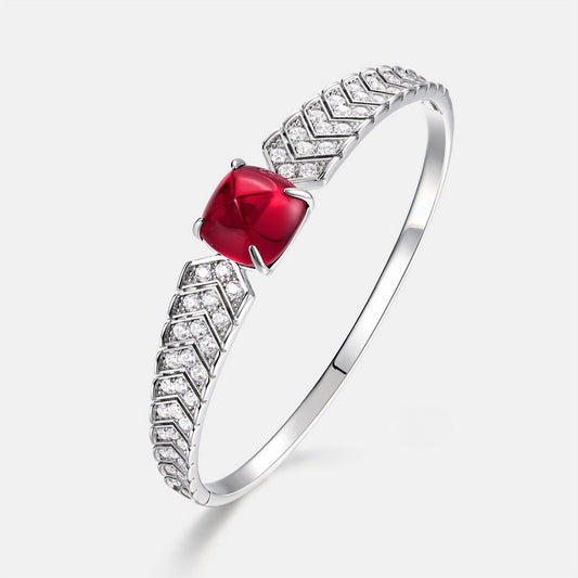 S925 Sterling Silver Lab Ruby Sugar-Loaf Bangle for Women, Designer Premium - Photo 2