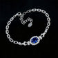 S925 Silver Oval Lab Sapphire Bracelet, Full Diamond Halo - Photo 4